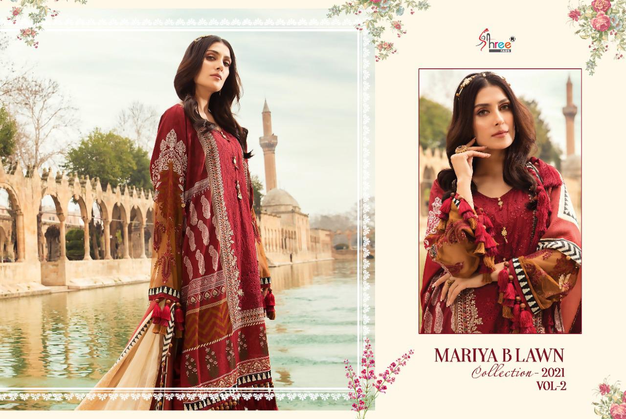 shree fab mariya b lawn collection 2021 vol 2  exclusive colours and print siffon dupatta salwar suit catalog