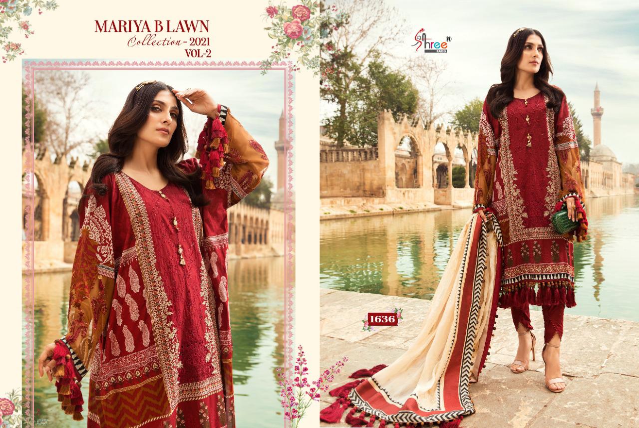 shree fab mariya b lawn collection 2021 vol 2  exclusive colours and print siffon dupatta salwar suit catalog