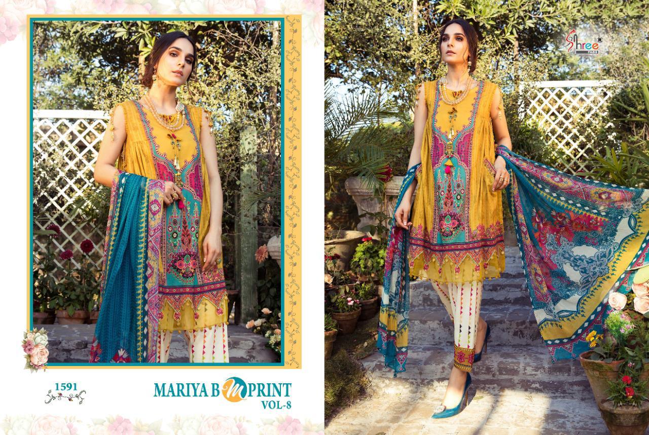 shree fab mariya b m print vol 8 pure cambric lawn attrective colours and print siffon dupatta salwar suit catalog