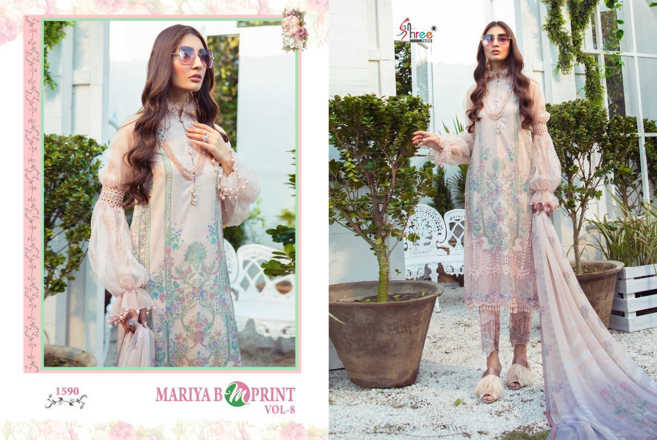 shree fab mariya b m print vol 8 pure cambric lawn attrective colours and print siffon dupatta salwar suit catalog