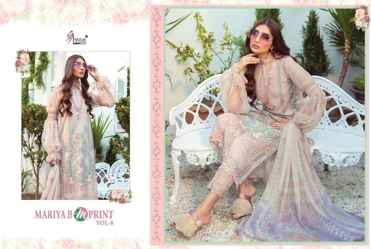 shree fab mariya b m print vol 8 pure cambric lawn attrective colours and print siffon dupatta salwar suit catalog