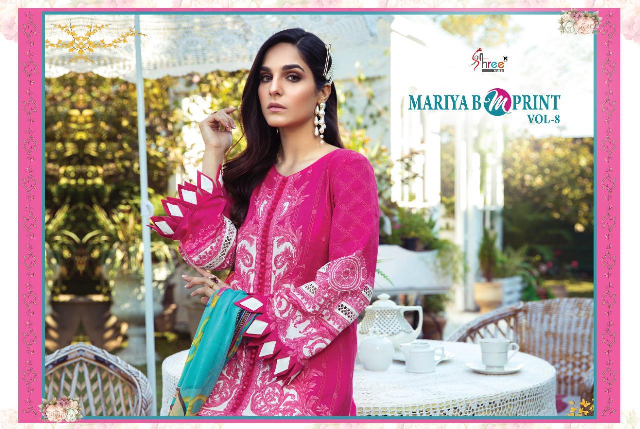 shree fab mariya b m print vol 8 pure cambric lawn attrective colours and print siffon dupatta salwar suit catalog