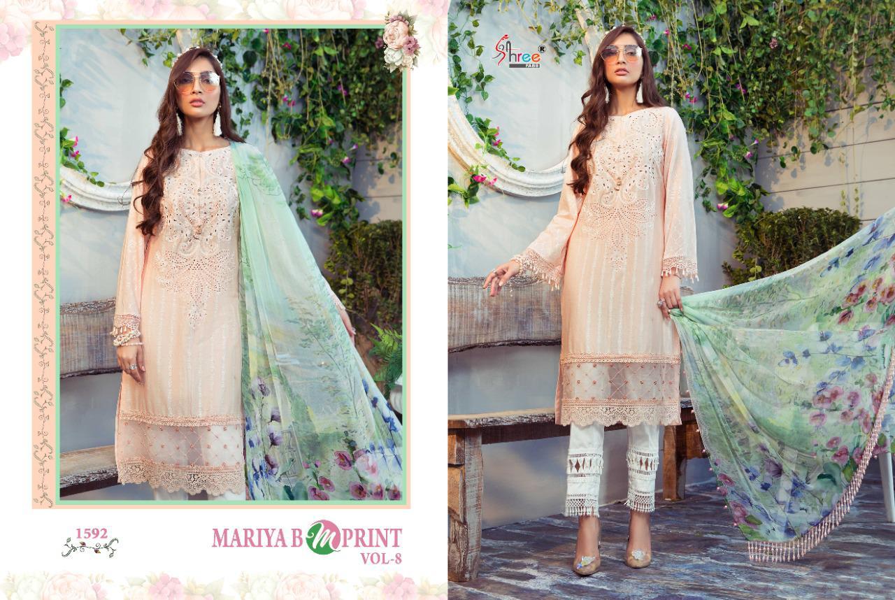 shree fab mariya b m print vol 8 pure cambric lawn attrective colours and print siffon dupatta salwar suit catalog