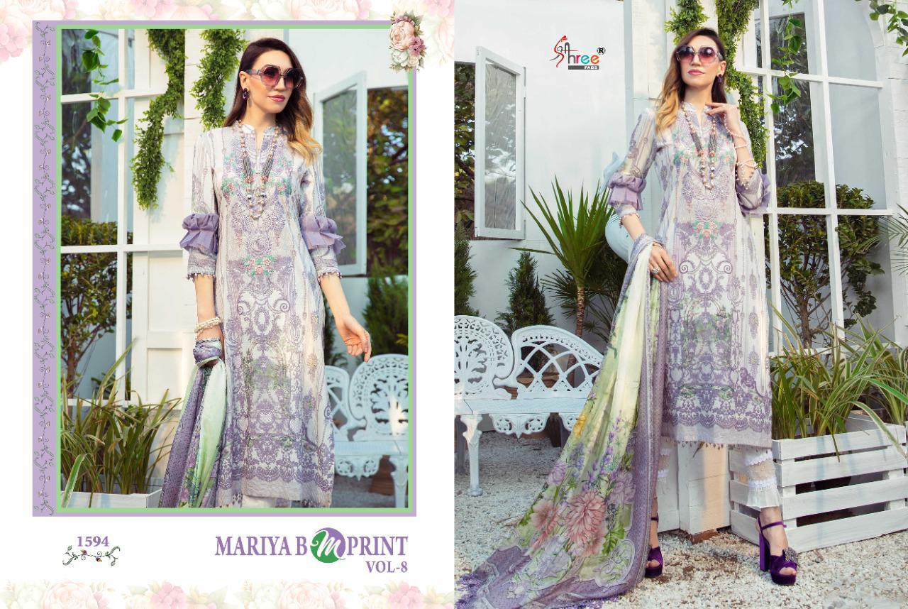 shree fab mariya b m print vol 8 pure cambric lawn attrective colours and print siffon dupatta salwar suit catalog