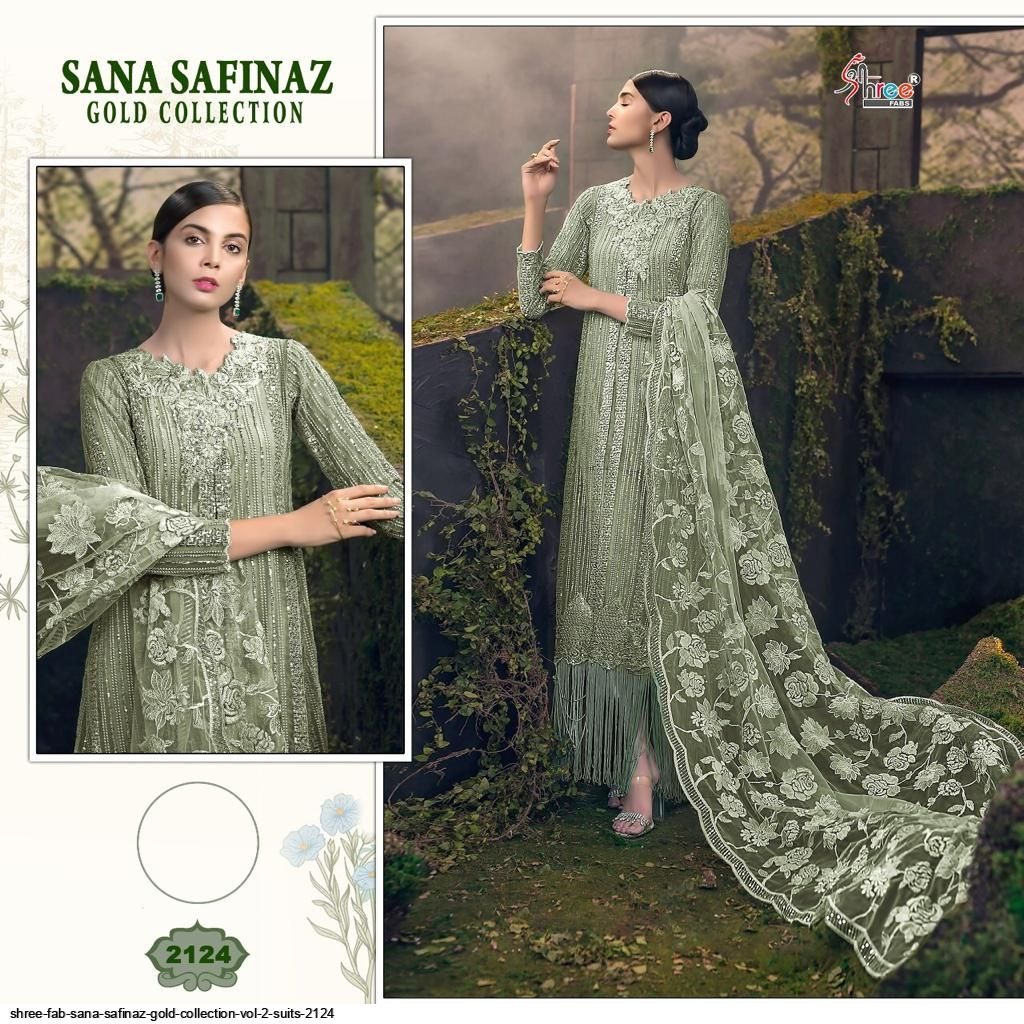 shree fab sana safinaz gold collection 2124 net elegant slawar suit singal