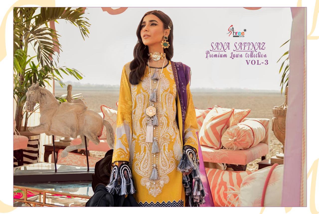 shree fab sana safinaz premium lawn collection vol 3 cotton salwar suit with cotton dupatta catalog