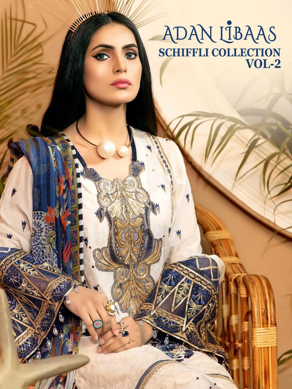 shree fad adan libaas schiffli collection vol 2 cotton decent embrodery look salwar suit catalog