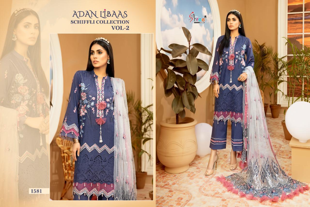 shree fad adan libaas schiffli collection vol 2 cotton decent embrodery look salwar suit catalog