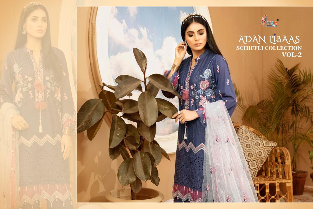 shree fad adan libaas schiffli collection vol 2 cotton decent embrodery look salwar suit catalog