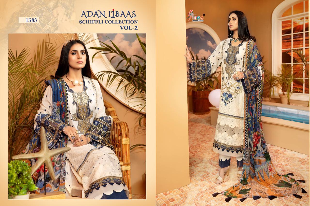 shree fad adan libaas schiffli collection vol 2 cotton decent embrodery look salwar suit catalog