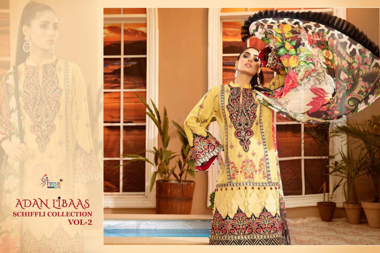 shree fad adan libaas schiffli collection vol 2 cotton decent embrodery look salwar suit catalog