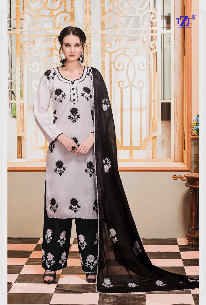 tzu alexa cotton gorgeous look kurti with bottom and dupatta catalog