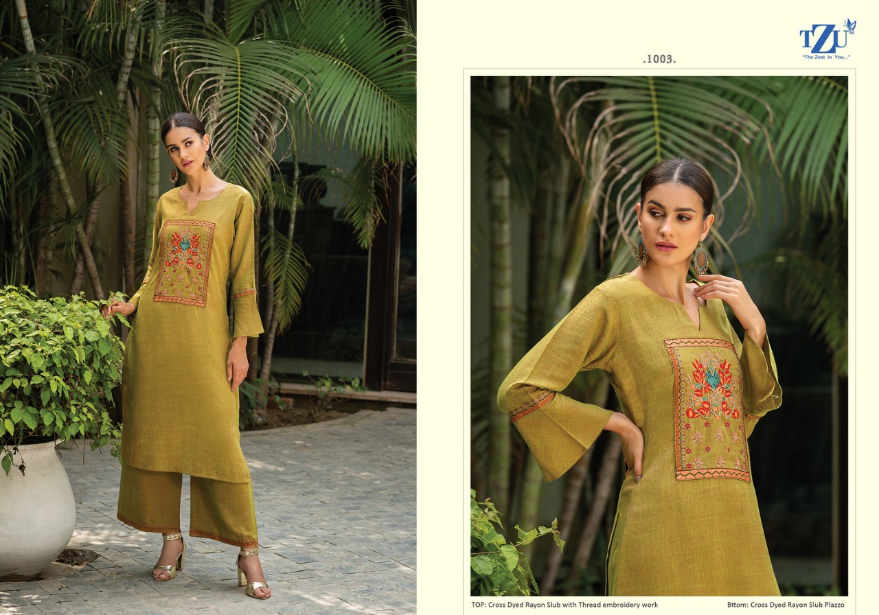 Tzu glazed rayon gorgeous look kurti with bottom catalog