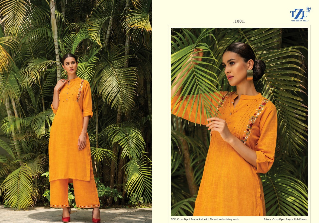 Tzu glazed rayon gorgeous look kurti with bottom catalog