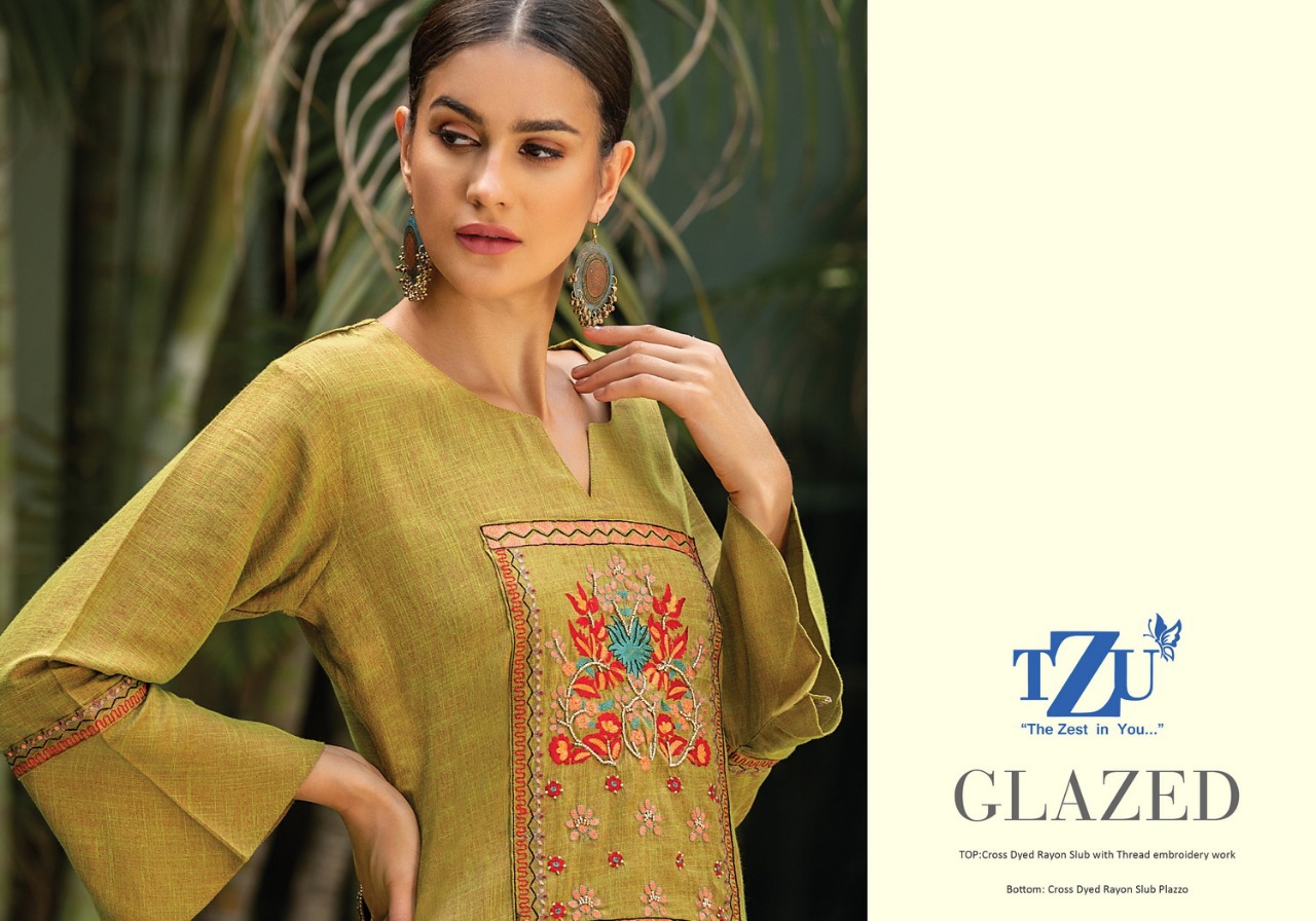 Tzu glazed rayon gorgeous look kurti with bottom catalog