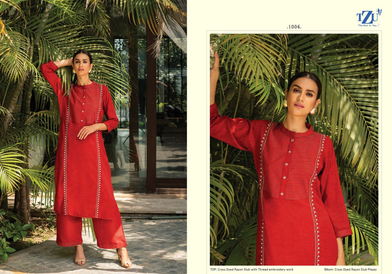 Tzu glazed rayon gorgeous look kurti with bottom catalog