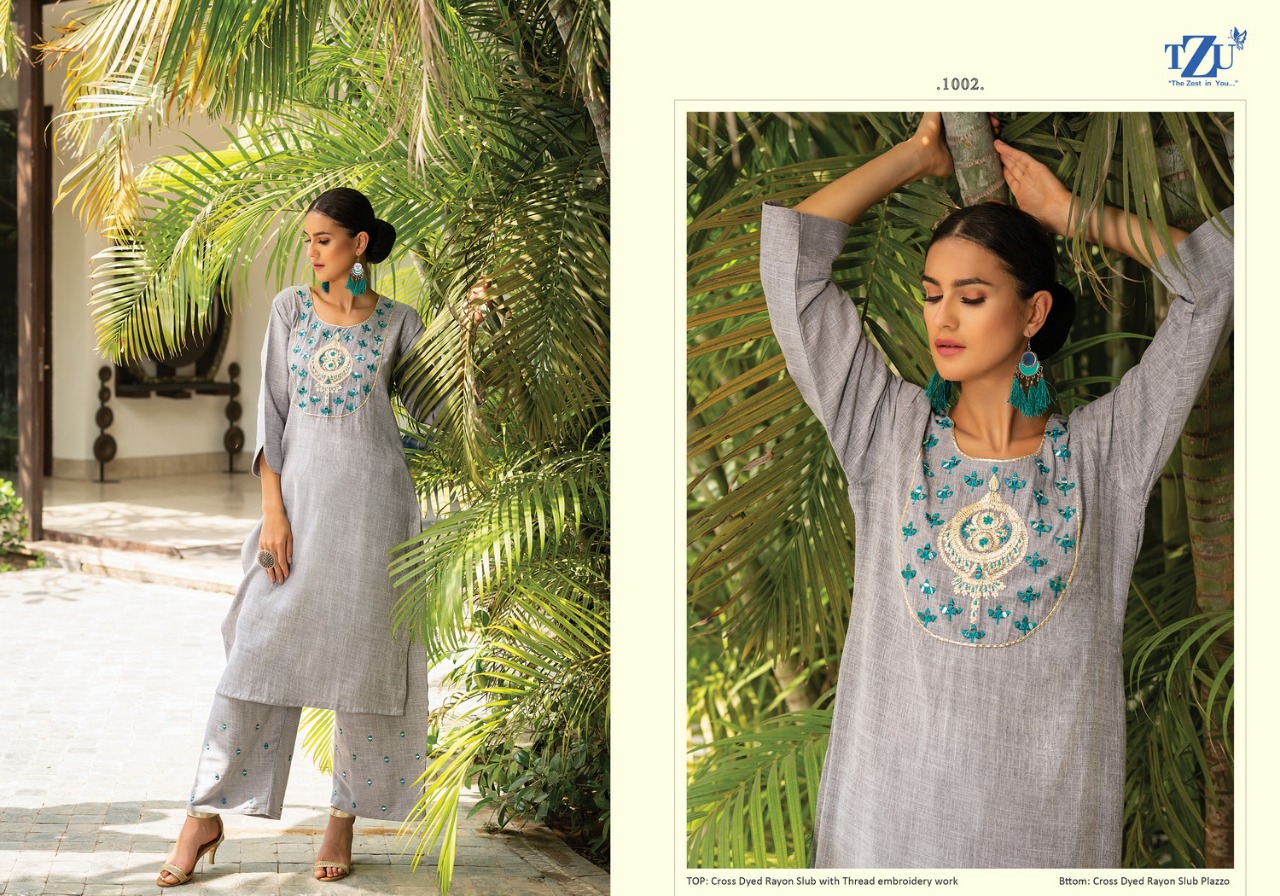 Tzu glazed rayon gorgeous look kurti with bottom catalog