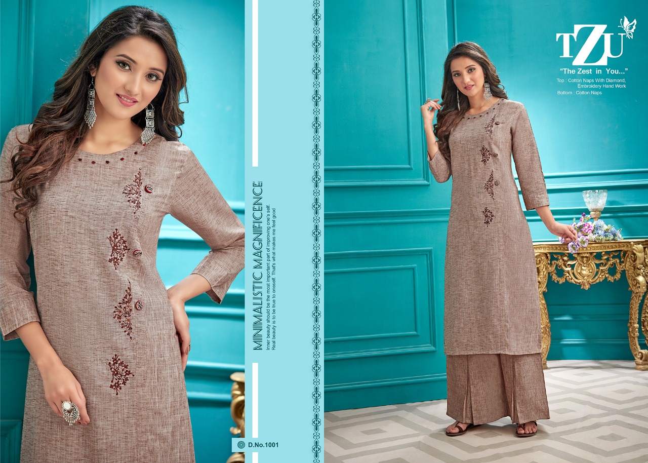 tzu rangrez cotton catchy look kurti with plazzo catalog