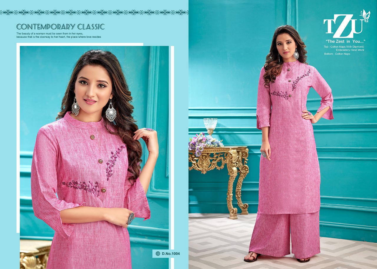 tzu rangrez cotton catchy look kurti with plazzo catalog