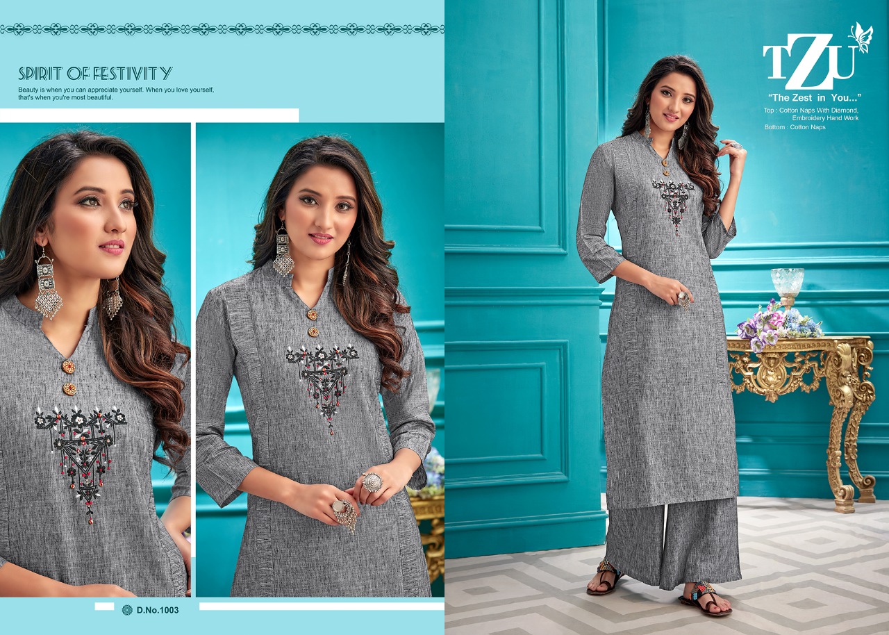 tzu rangrez cotton catchy look kurti with plazzo catalog