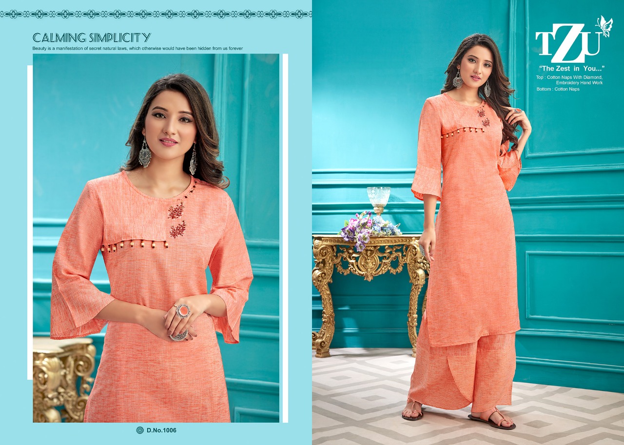 tzu rangrez cotton catchy look kurti with plazzo catalog