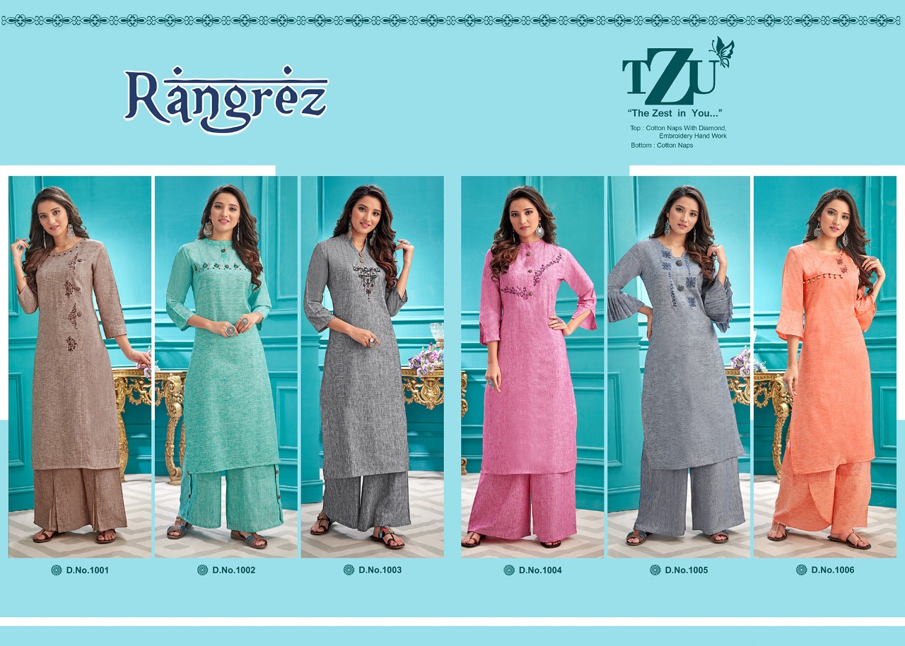 tzu rangrez cotton catchy look kurti with plazzo catalog