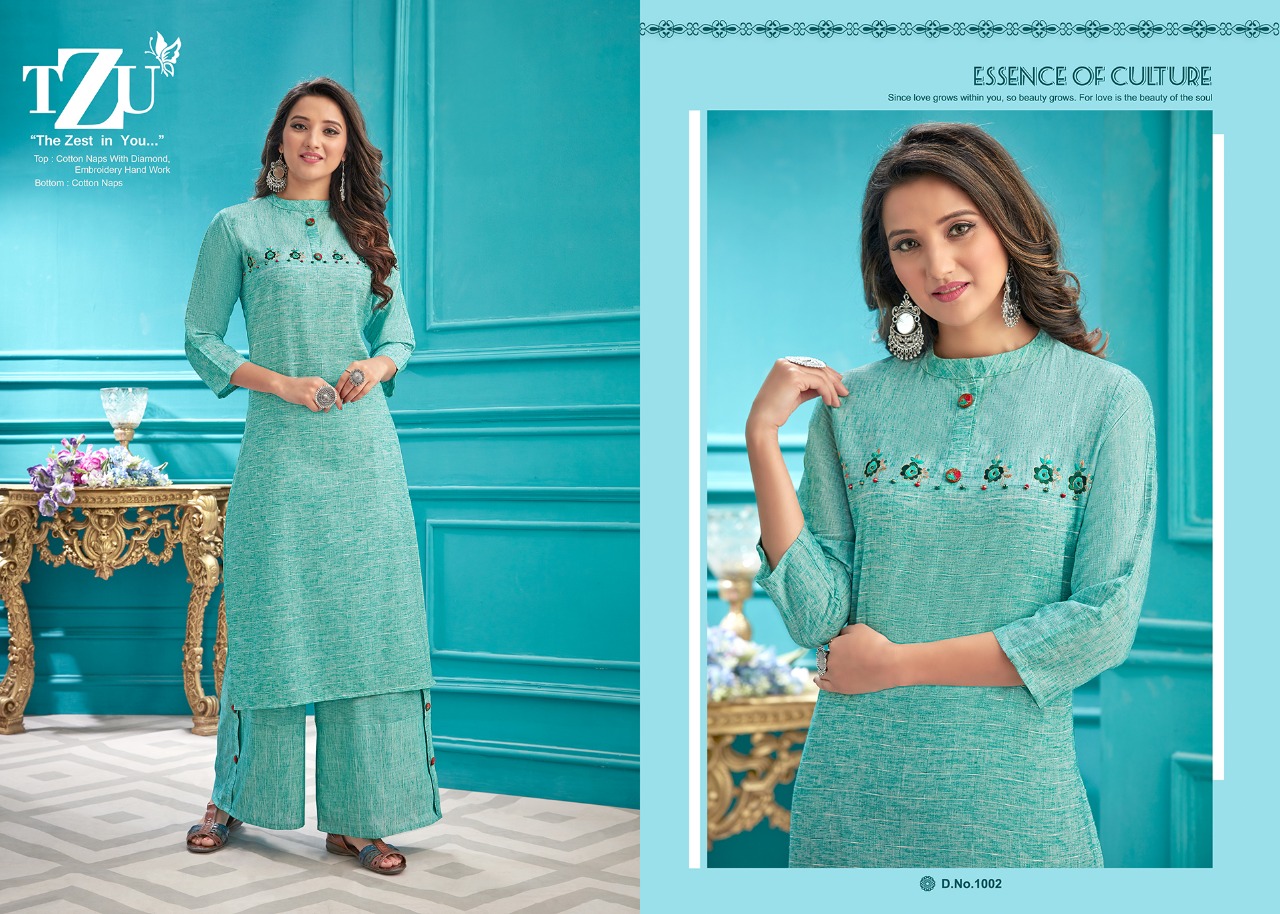 tzu rangrez cotton catchy look kurti with plazzo catalog