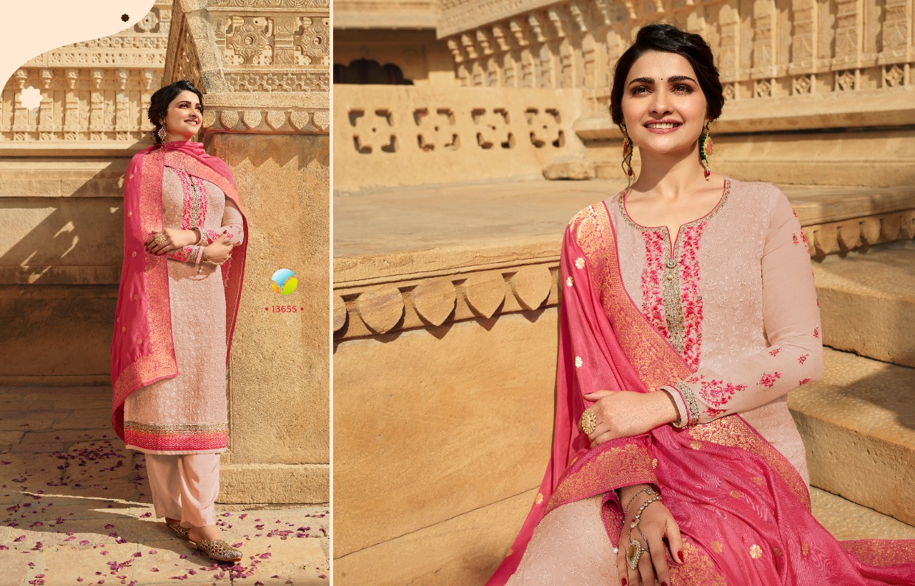 Vinay fashion moon georgette decent embroidary look salwar suit catalog