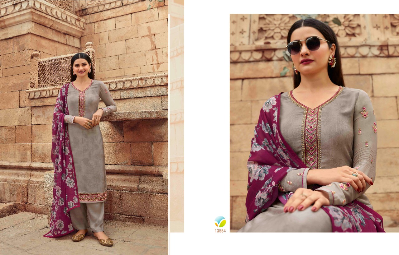 vinay fashion silkina crepe decent look salwar suit catalog