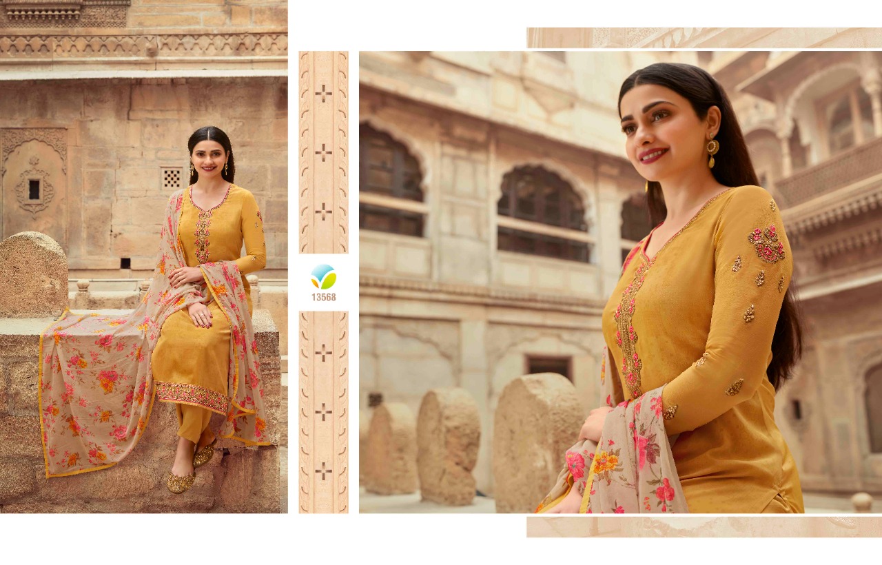 vinay fashion silkina crepe decent look salwar suit catalog