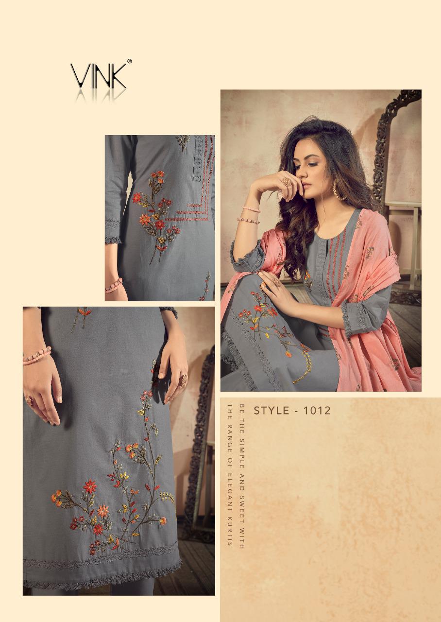 vink plum cotton innovative style kurti dupatta with pant catalog