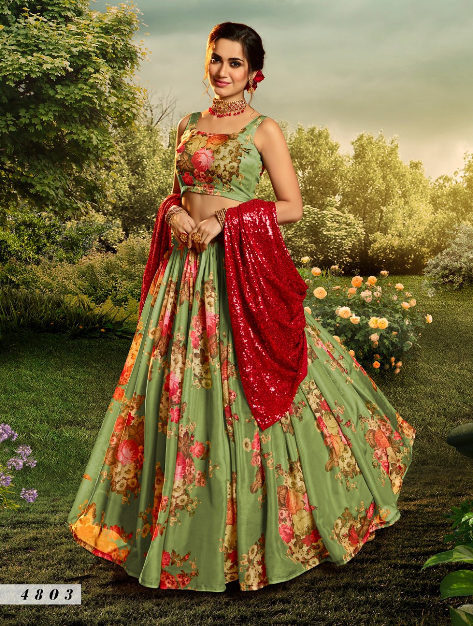 virasat devi 4801 to 4807 organza innovative style lehenga catalog