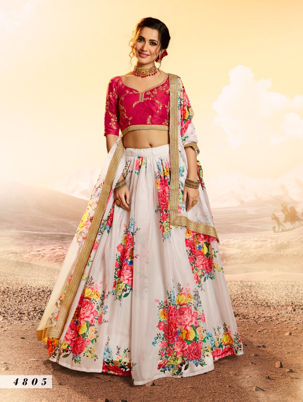 virasat devi 4801 to 4807 organza innovative style lehenga catalog