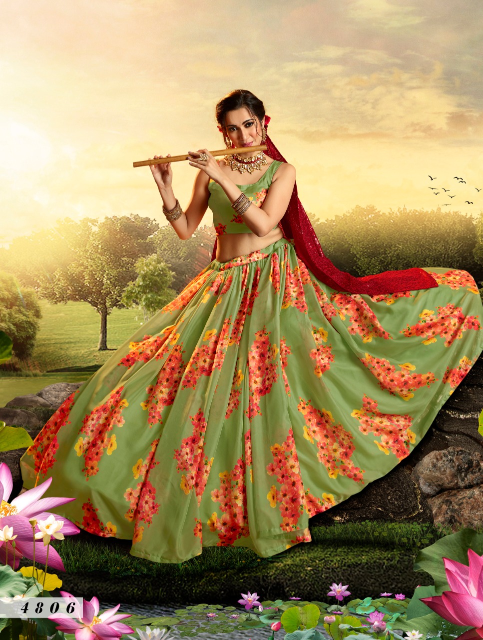 virasat devi 4801 to 4807 organza innovative style lehenga catalog