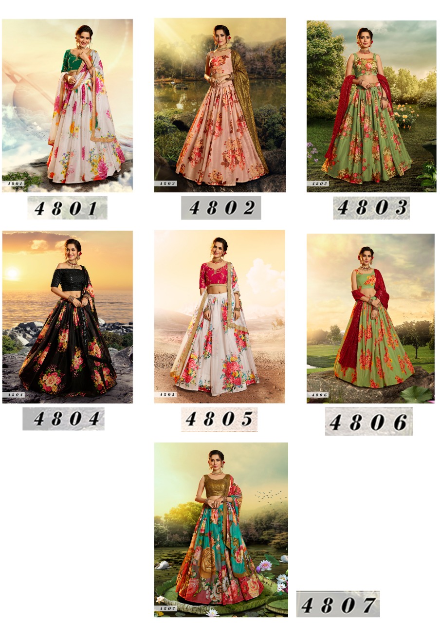 virasat devi 4801 to 4807 organza innovative style lehenga catalog