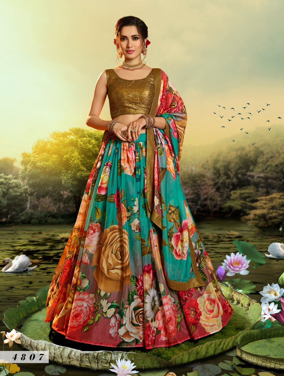 virasat devi 4801 to 4807 organza innovative style lehenga catalog