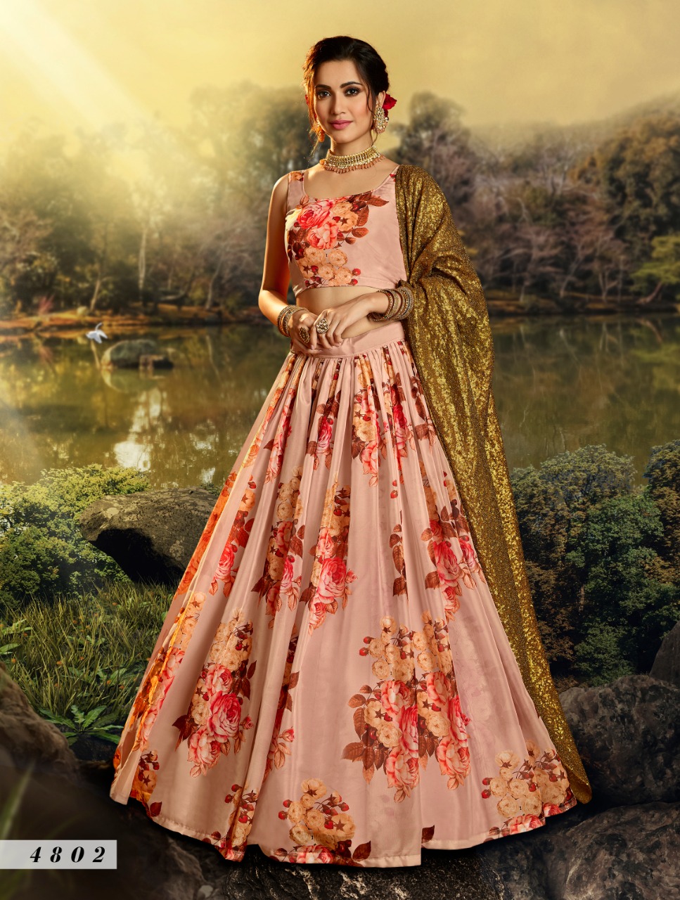 virasat devi 4801 to 4807 organza innovative style lehenga catalog