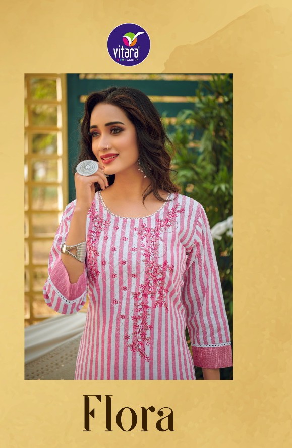 vitara fashion flora cotton elegant kurti with pant catalog