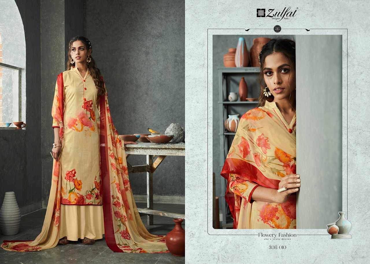 zulfat designer gulmohar cotton ecclusive print salwar suit catalog