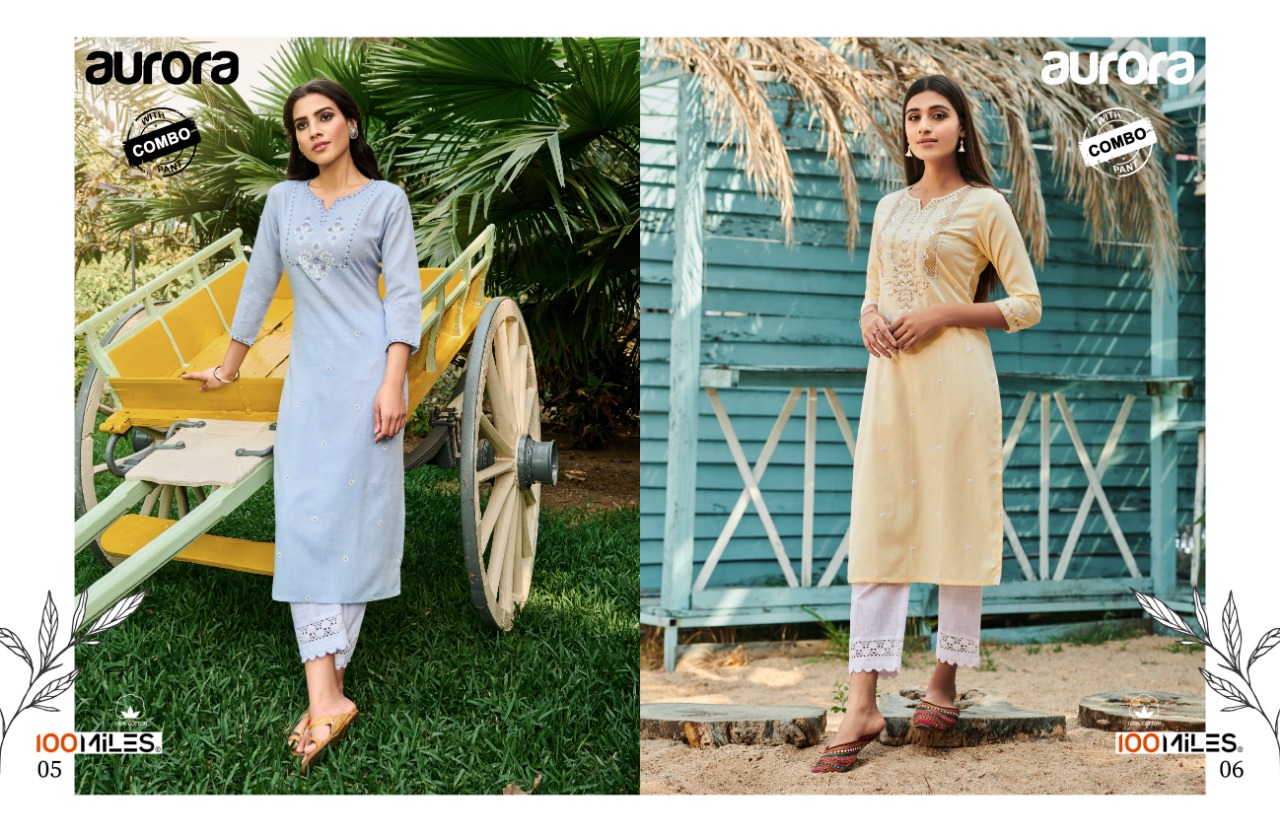 100 miles aurora cotton elegant kurti with combo pant catalog