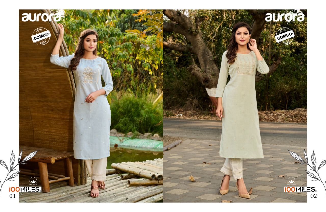 100 miles aurora cotton elegant kurti with combo pant catalog