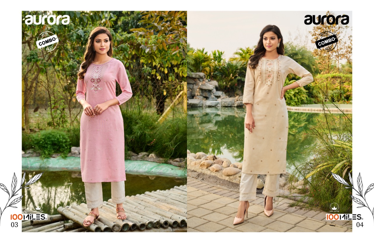 100 miles aurora cotton elegant kurti with combo pant catalog