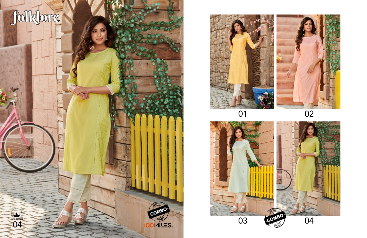 100 miles folklore cotton gorgeous look kurti with pant  catalog