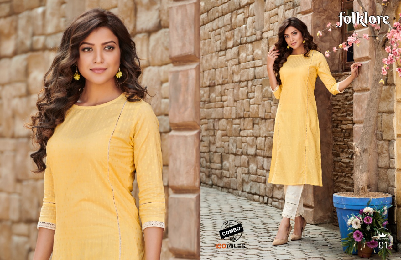 100 miles folklore cotton gorgeous look kurti with pant  catalog