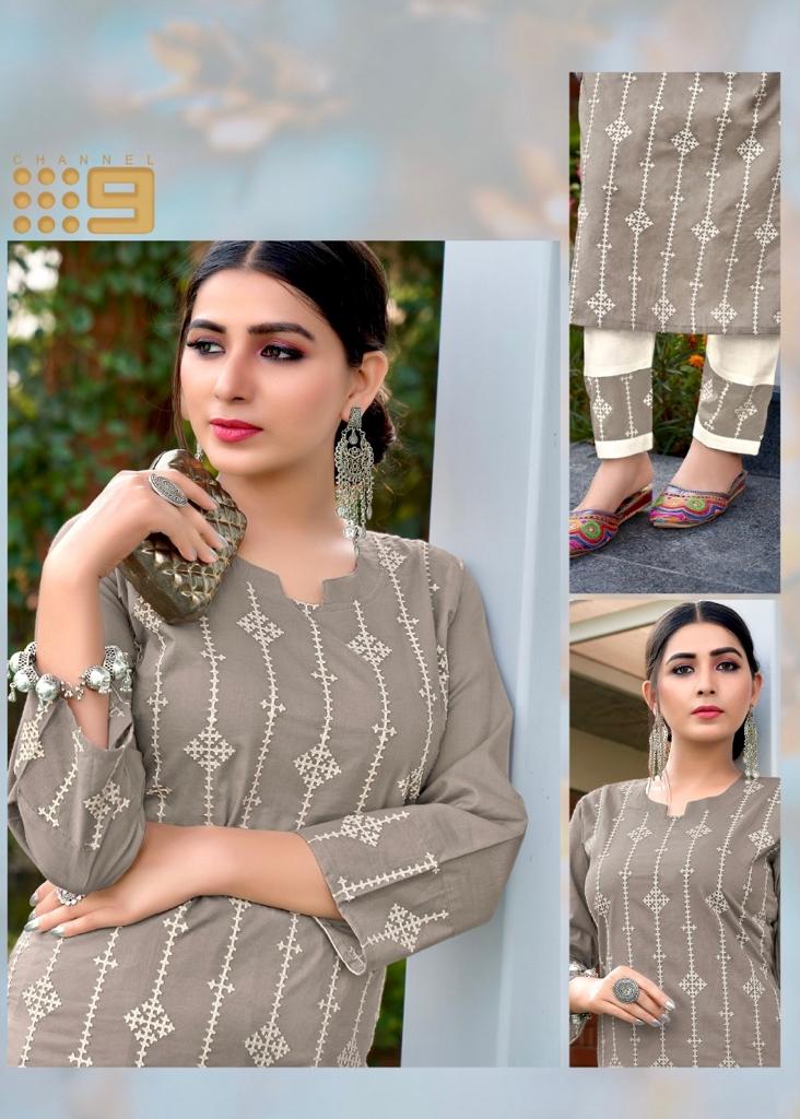 channel 9 shaleen rayon decent colours kurti with pant catalog