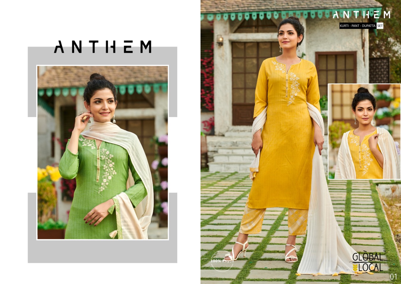 global local anthem rayon elegant kurti with pant and dupatta catalog