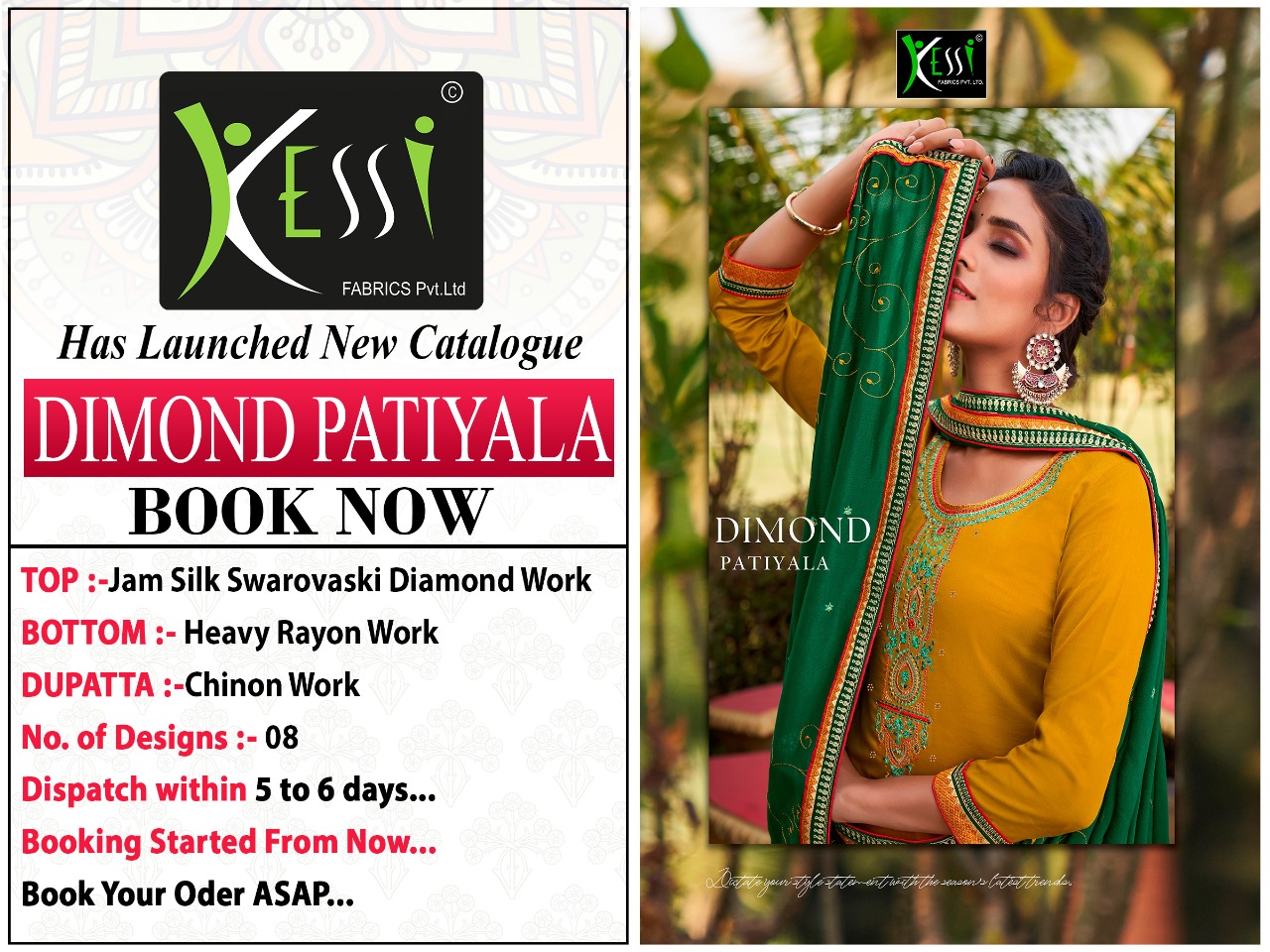 kessi fabrics daimond patiyala silk decent look salwar suit catalog