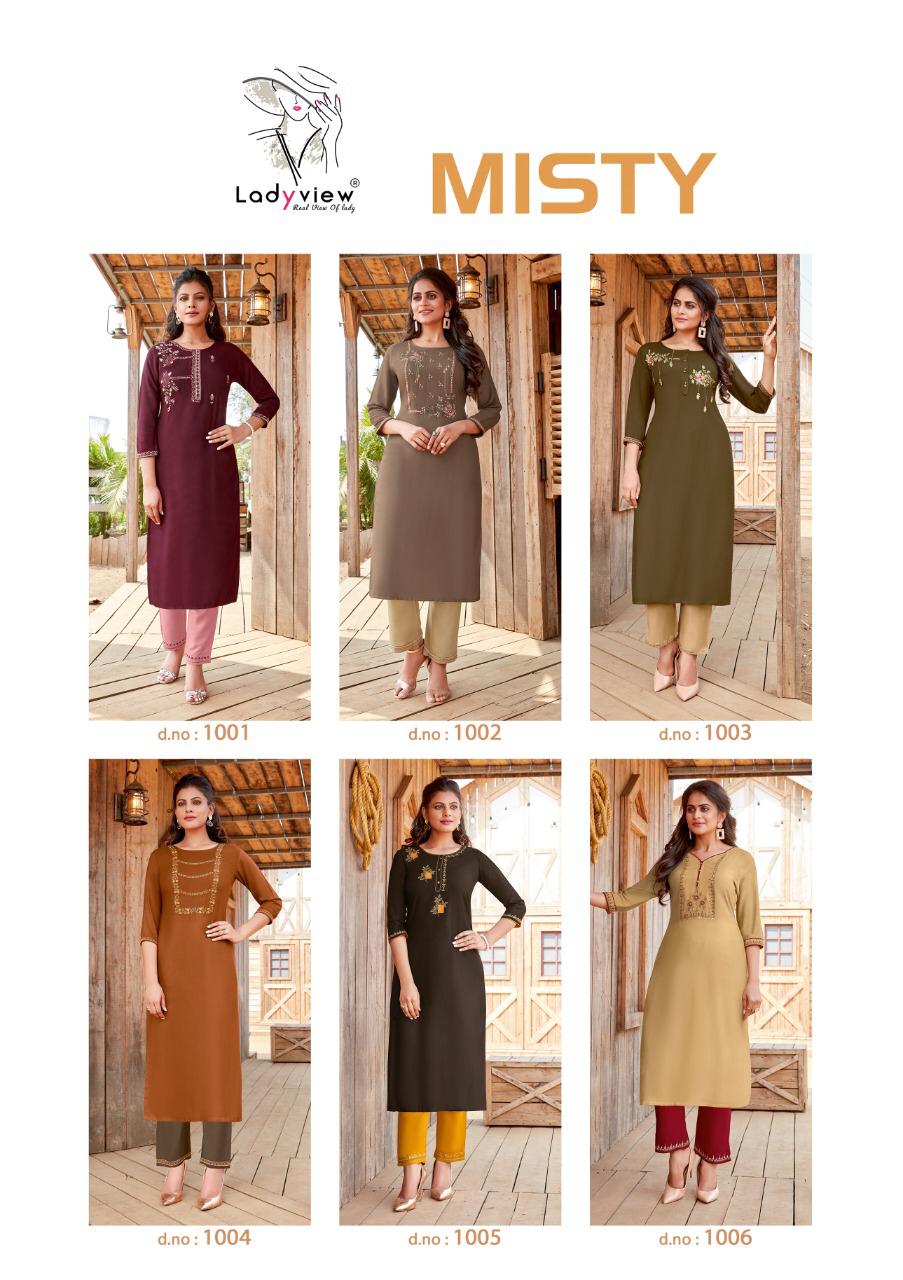 ladyview misty rayon decent embroidary look kurti with bottom catalog