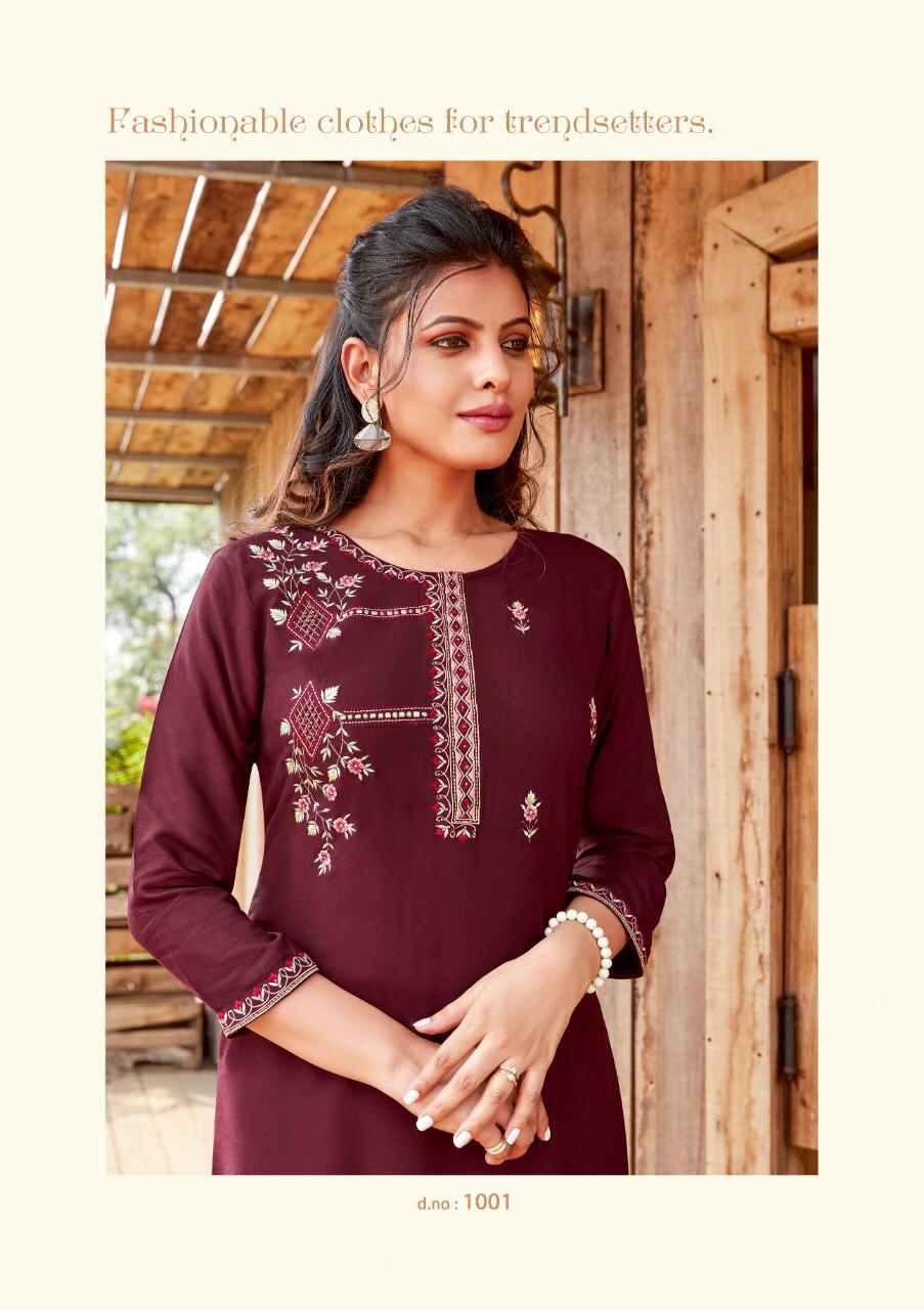 ladyview misty rayon decent embroidary look kurti with bottom catalog