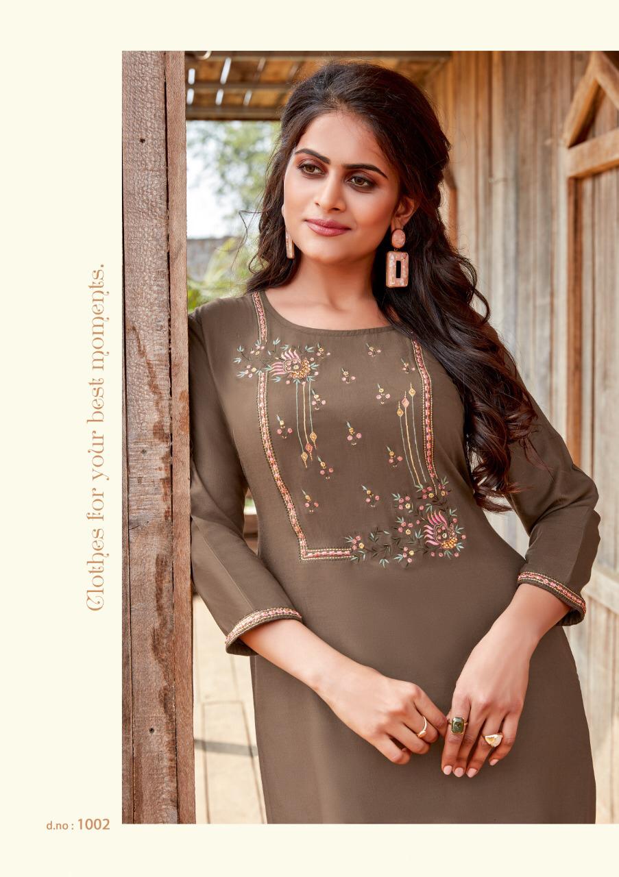 ladyview misty rayon decent embroidary look kurti with bottom catalog